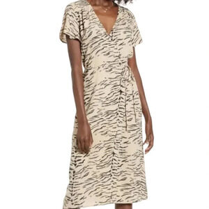 Leith Women's Size XL Animal Print Wrap Tan Midi Dress